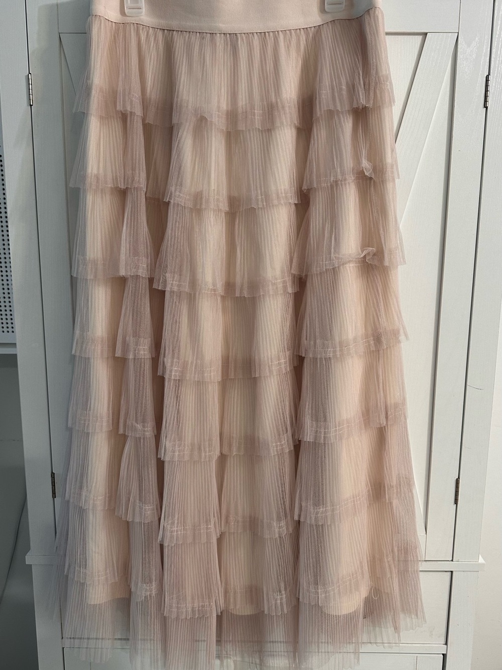 Simply Vera Vera Wang Beige Cream Tulle Plaid Maxi Skirt - Picture 6 of 10